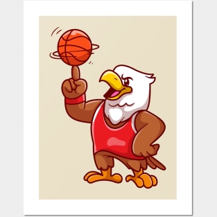 Cute Eagle Playing Basketball Cartoon Posters and Art